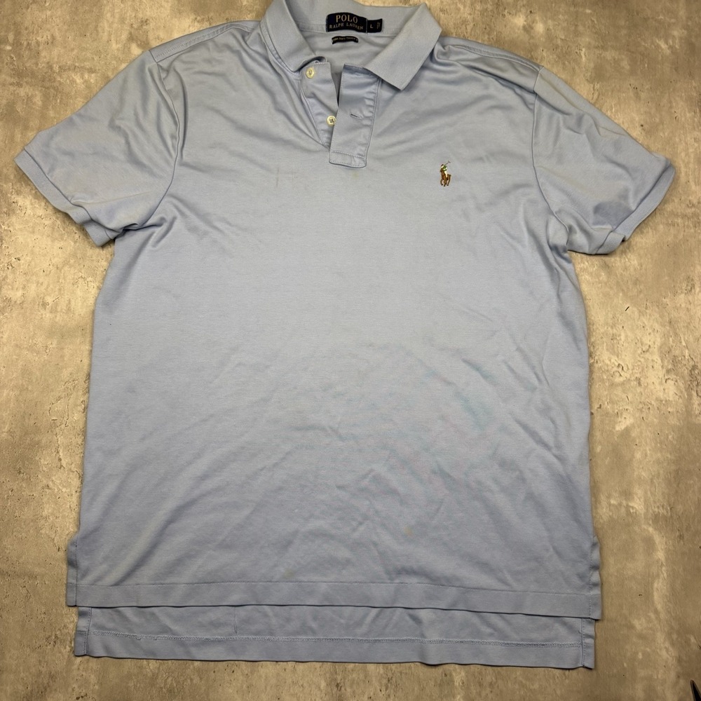 Polo Ralph Lauren Mens Large Blue Pima Soft Touch Polo Shirt Classic Fit